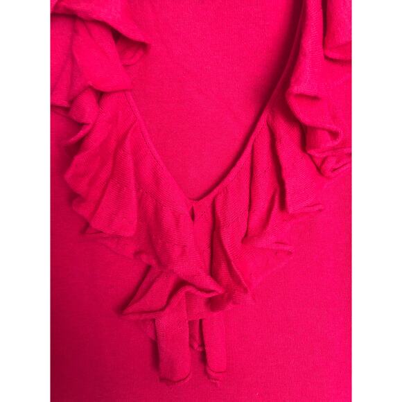 Lauren Ralph Lauren Women's Medium Cotton Blend Ruffle V-Neck Top Red NEW - Picture 2 of 7